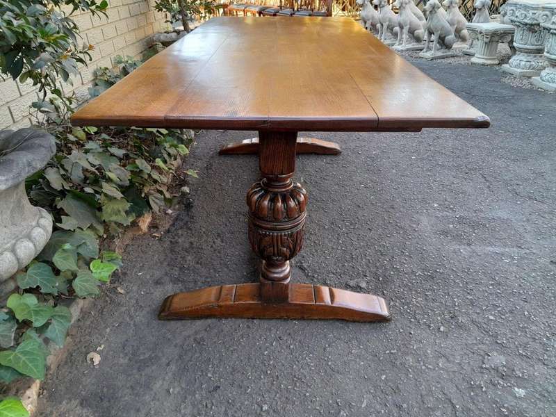 A 19th Century Circa 1900 Heavily Carved Oak Refectory Table