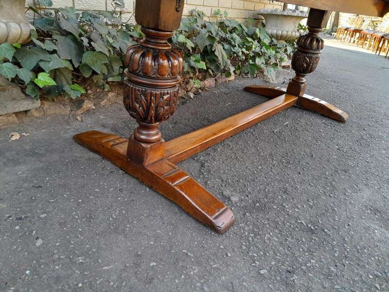 A 19th Century Circa 1900 Heavily Carved Oak Refectory Table