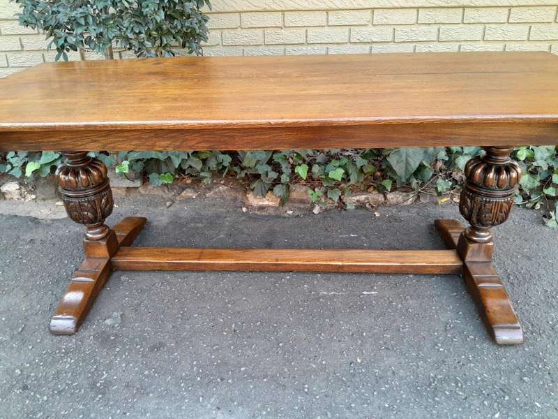 A 19th Century Circa 1900 Heavily Carved Oak Refectory Table
