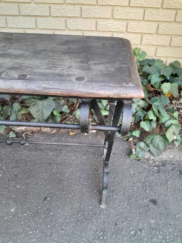 A 20th Century Wrought Iron and Hardwood Top Console Table