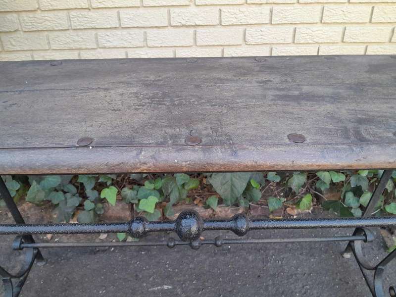 A 20th Century Wrought Iron and Hardwood Top Console Table