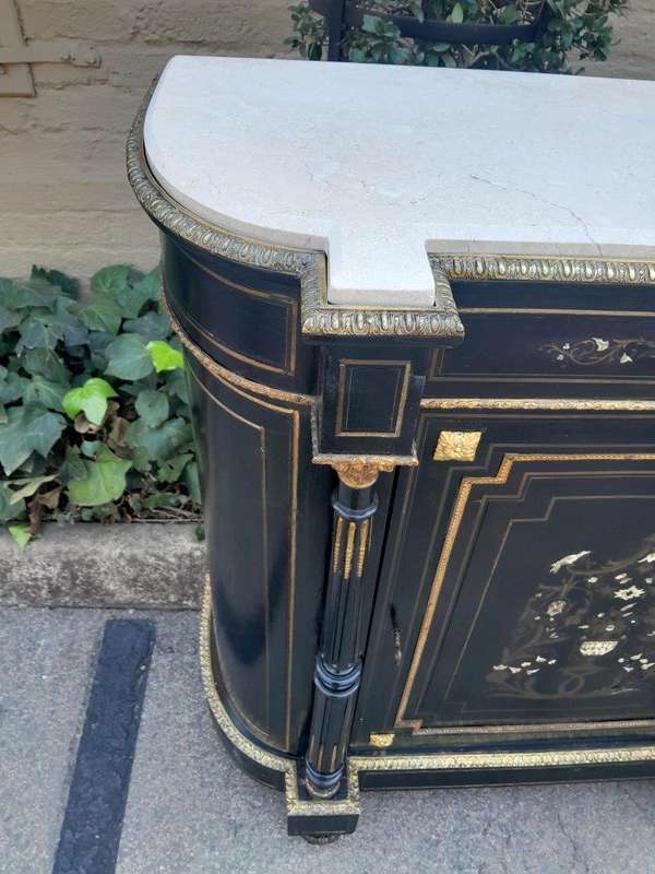 A 19th Century Pair of Napoleon III French Inlaid, Ebonised, Ormolu and Marble Cabinets With Marb...