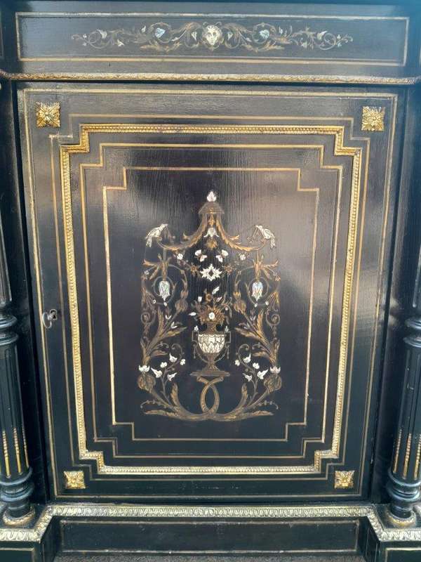 A 19th Century Pair of Napoleon III French Inlaid, Ebonised, Ormolu and Marble Cabinets With Marb...