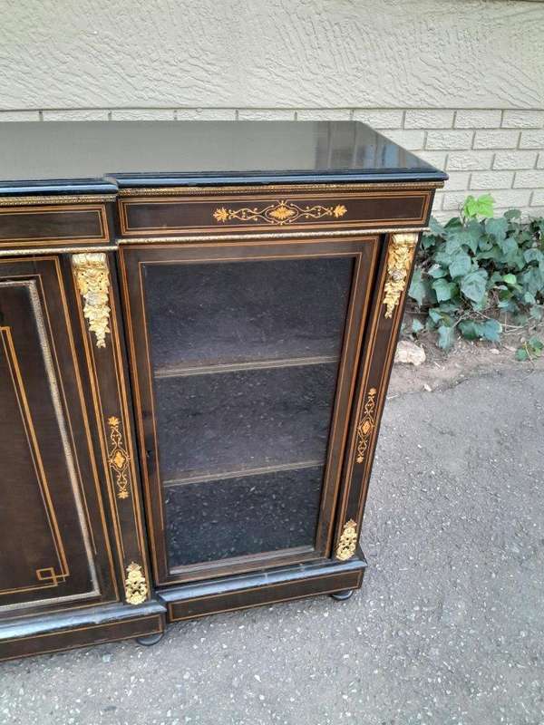 A 19th Century Napoleon III French Walnut Inlaid, Ebonised and Ormolu Credenza / Sideboard / Cabi...