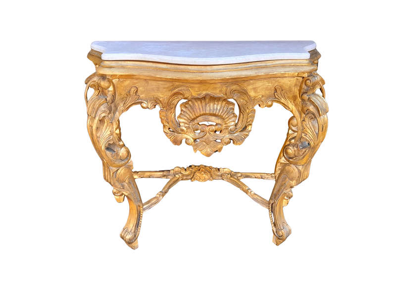A 20th Century Victorian Style Mahogany Hand-Gilded Console Table With Marble Top
