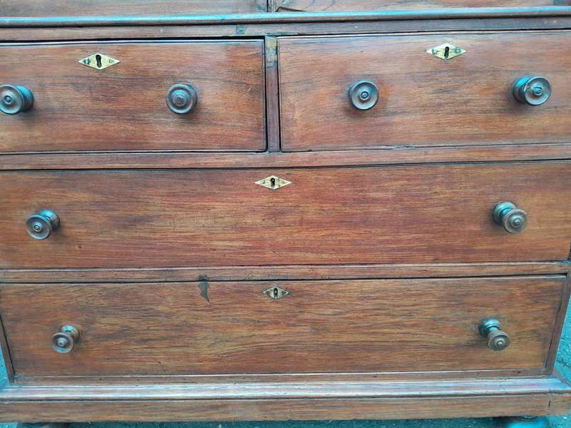 A 19TH Century Antique Victorian Mahogany Linen Press With Drawers and Shelves