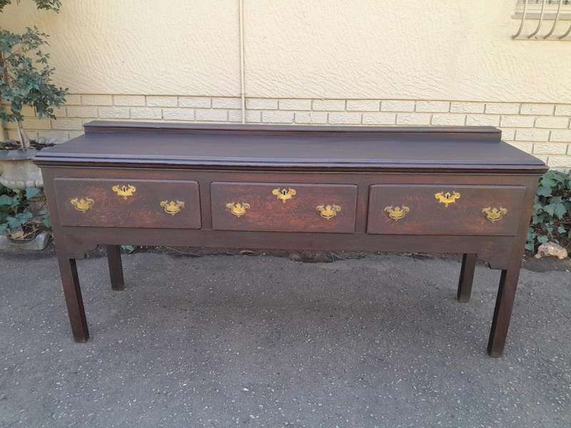 An Antique Georgian Oak Server with Three Drawers and Brass Handles Good Patina