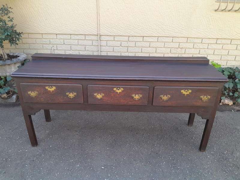An Antique Georgian Oak Server with Three Drawers and Brass Handles Good Patina