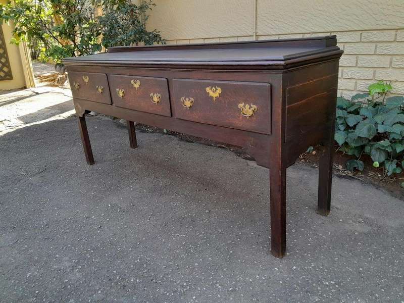 An Antique Georgian Oak Server with Three Drawers and Brass Handles Good Patina