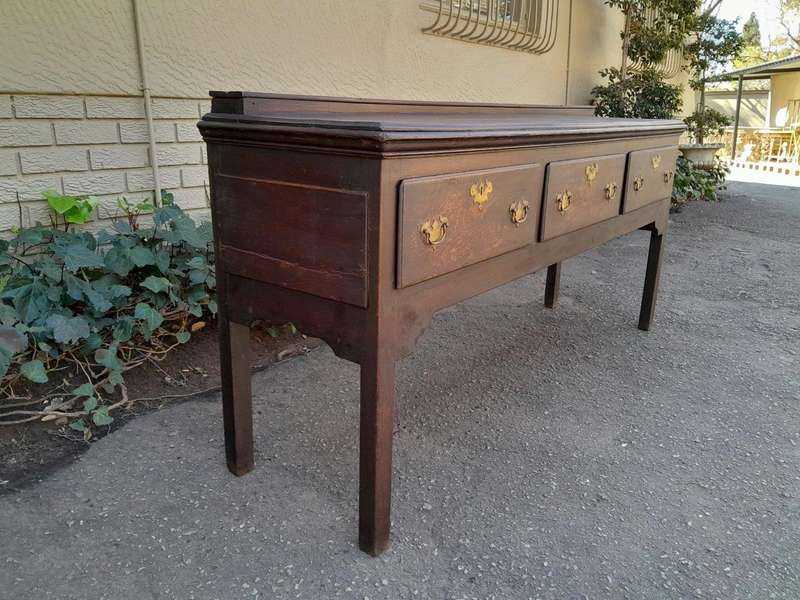 An Antique Georgian Oak Server with Three Drawers and Brass Handles Good Patina