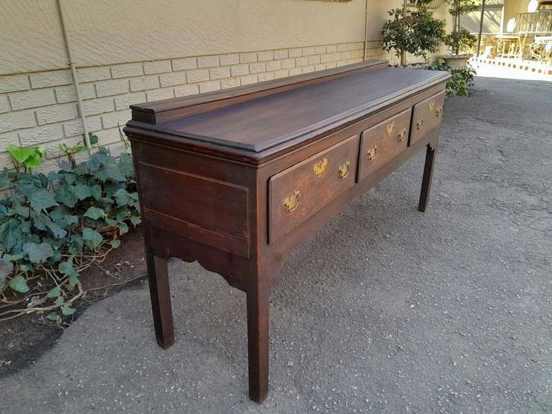 An Antique Georgian Oak Server with Three Drawers and Brass Handles Good Patina
