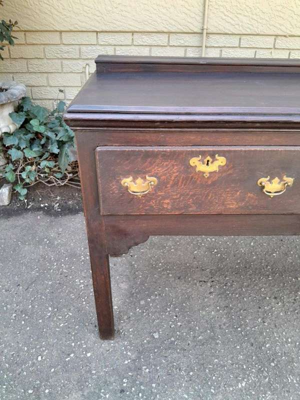 An Antique Georgian Oak Server with Three Drawers and Brass Handles Good Patina
