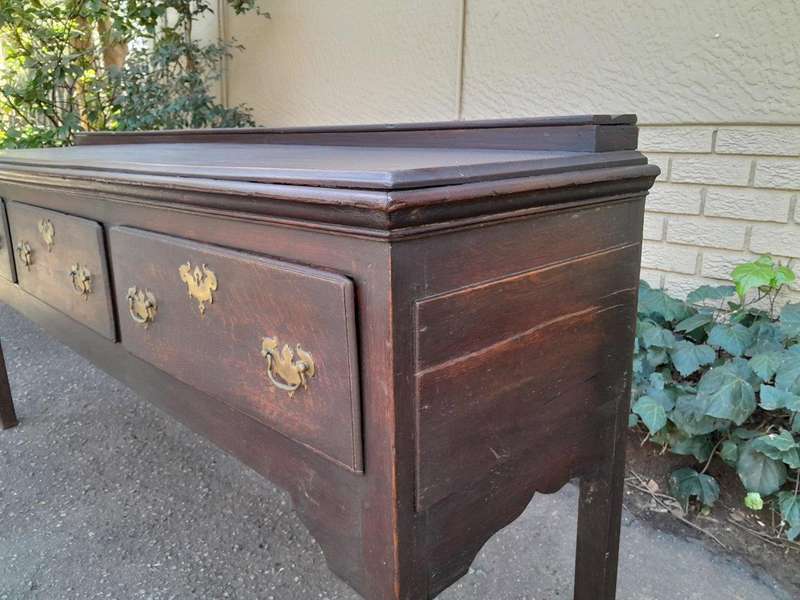 An Antique Georgian Oak Server with Three Drawers and Brass Handles Good Patina