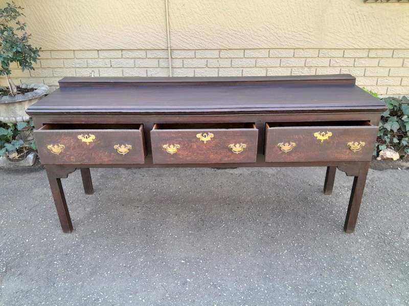 An Antique Georgian Oak Server with Three Drawers and Brass Handles Good Patina