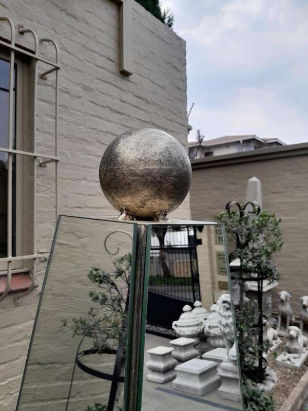 A Pair of Designer Mirror and Antique Gold Coloured Iron Ball and Detail Obelisks, Custom-made fo...