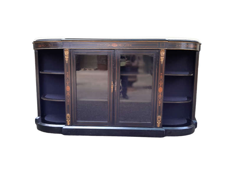 An Antique Victorian French Style Ebonised and Inlay Walnut Credenza/Display Cabinet with Brass H...