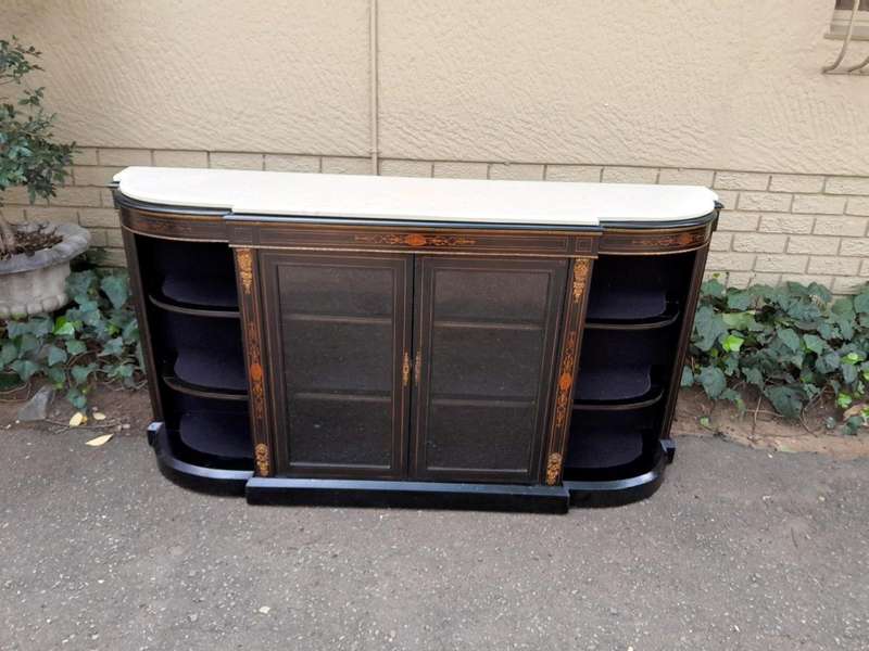An Antique Victorian French Style Ebonised and Inlay Walnut Credenza/Display Cabinet with Brass H...