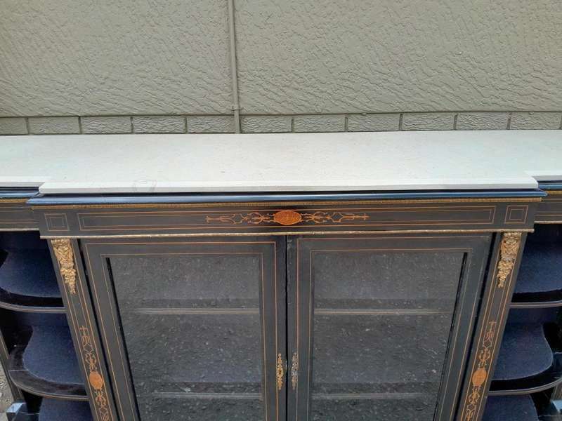 An Antique Victorian French Style Ebonised and Inlay Walnut Credenza/Display Cabinet with Brass H...