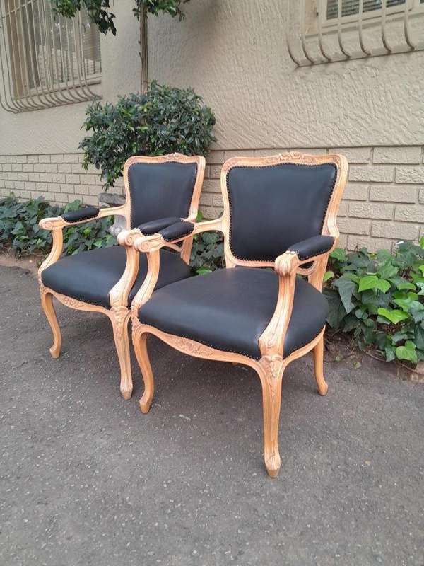 A 20th Century Pair of French Style Carved Fruitwood Armchairs in a Contemporary Bleached Finish ...