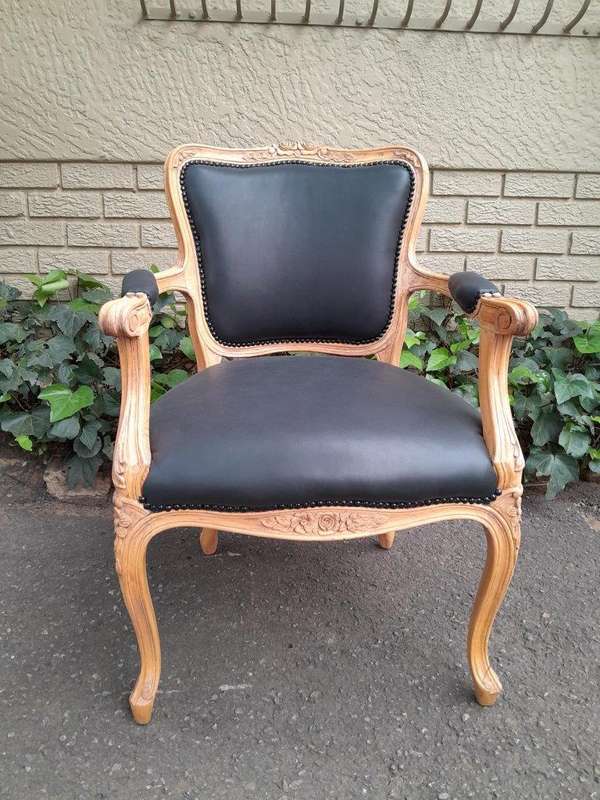 A 20th Century Pair of French Style Carved Fruitwood Armchairs in a Contemporary Bleached Finish ...