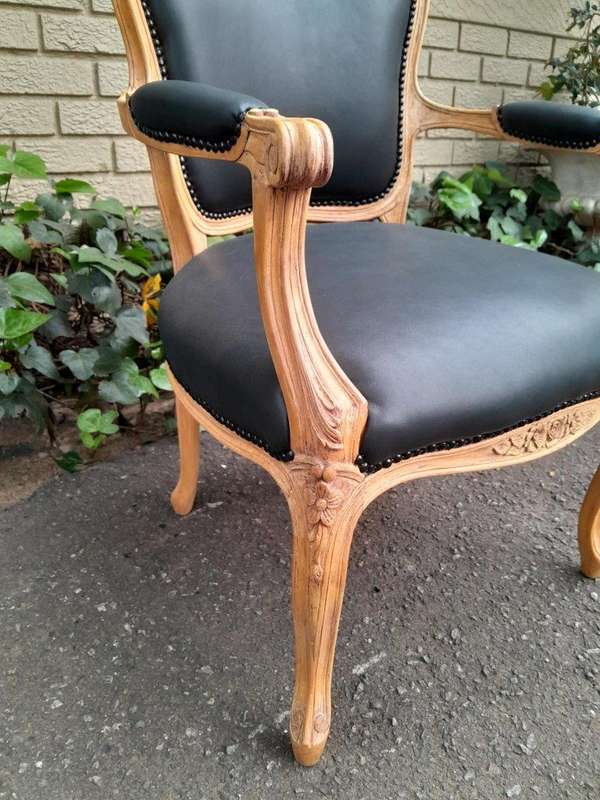 A 20th Century Pair of French Style Carved Fruitwood Armchairs in a Contemporary Bleached Finish ...