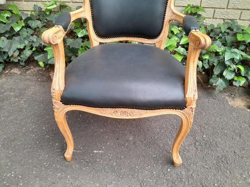 A 20th Century Pair of French Style Carved Fruitwood Armchairs in a Contemporary Bleached Finish ...