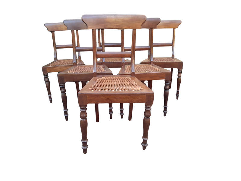 An Antique Set Of Six Cape Stinkwood Regency Chairs With Rattan Seats