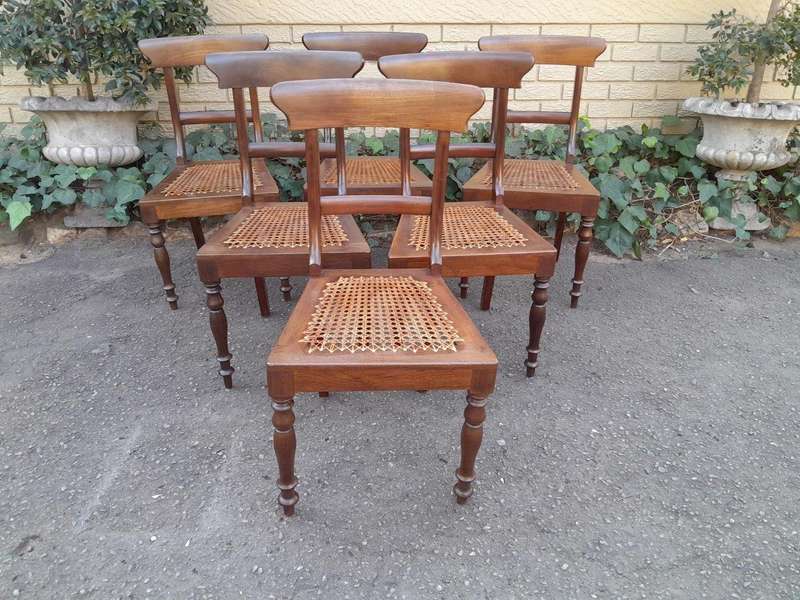 An Antique Set Of Six Cape Stinkwood Regency Chairs With Rattan Seats