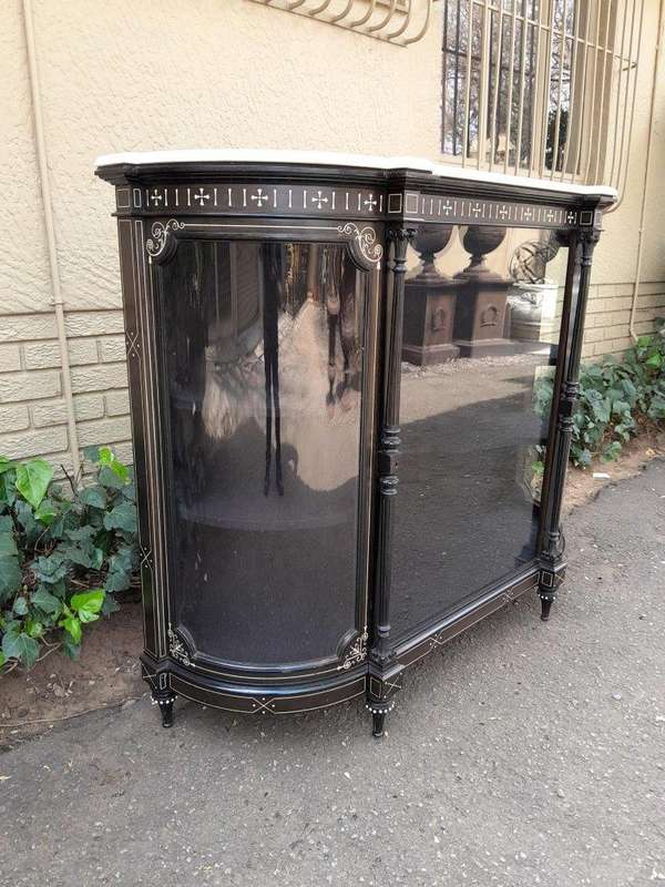 An Antique Edwardian Ebonised Cabinet/Credenza with Ivory Inlay
