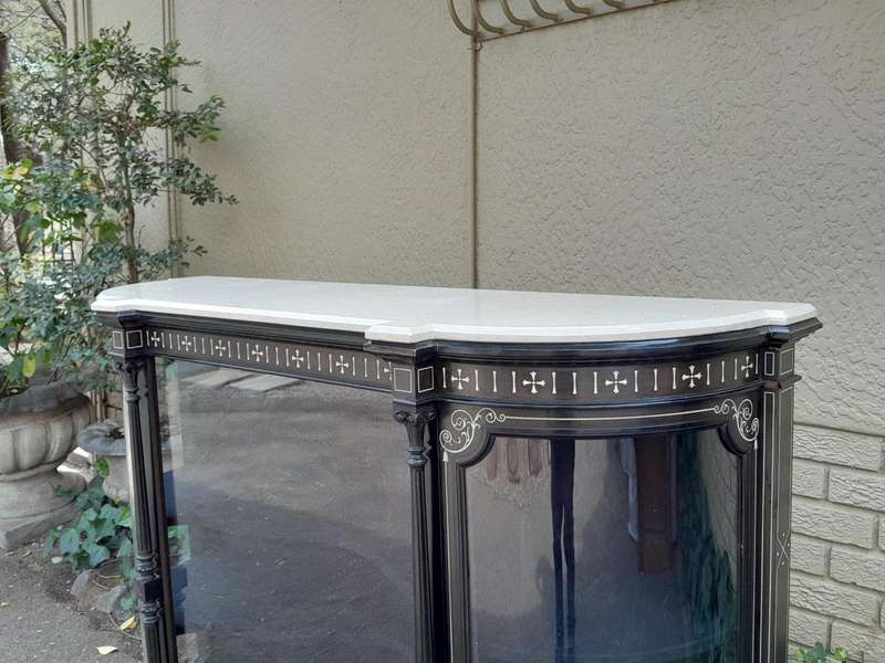 An Antique Edwardian Ebonised Cabinet/Credenza with Ivory Inlay