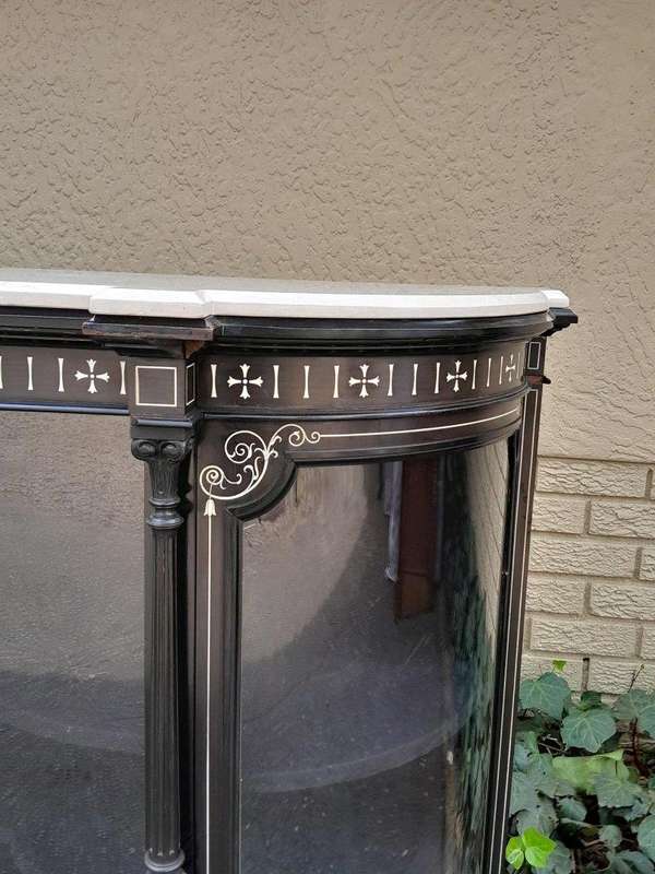 An Antique Edwardian Ebonised Cabinet/Credenza with Ivory Inlay