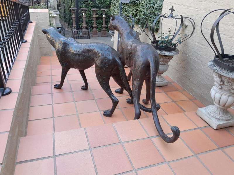 A Rare Pair Of Bronze Cheetah In Figurines Pair In A Patinated Finish ND