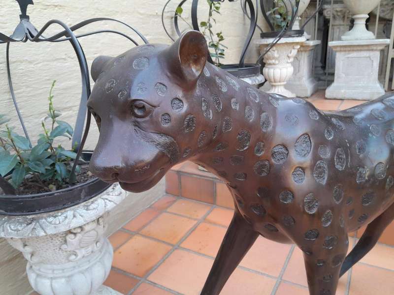 A Rare Pair Of Bronze Cheetah In Figurines Pair In A Patinated Finish ND