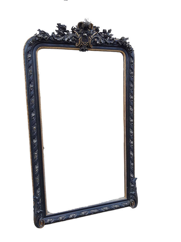 A 20th Century French Style Ebonized Hand-Gilt Ornate Mirror
