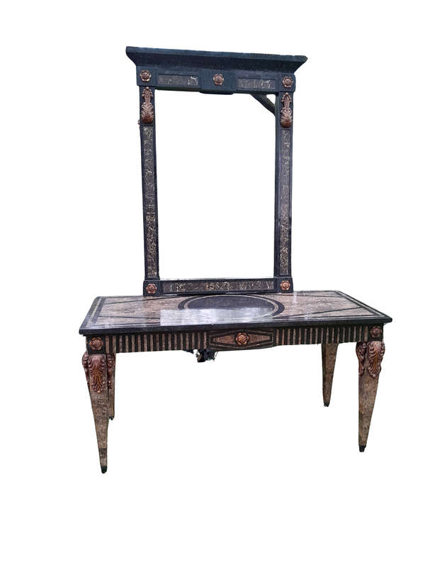 A 20TH Set of Century Maitland Smith Console Table and Mirror with Inlaid Stone Design