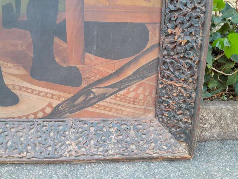 A 20th Century Painting of a Tudor Man in an Ornately Carved Wooden Frame of Large Proportion