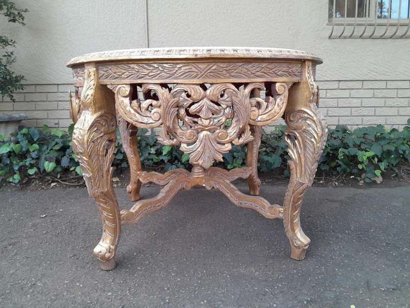 A 20th Century French Style Carved and Painted Coffee Table with Marble Top