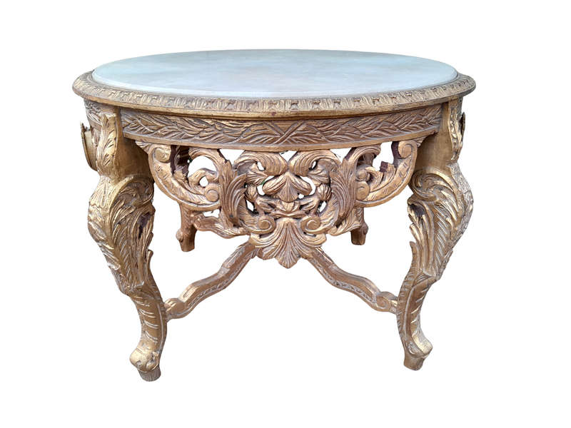 A 20th Century French Style Carved and Painted Coffee Table with Marble Top