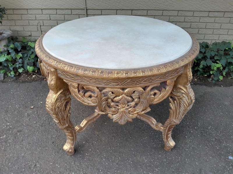 A 20th Century French Style Carved and Painted Coffee Table with Marble Top