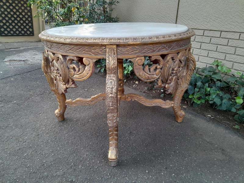 A 20th Century French Style Carved and Painted Coffee Table with Marble Top