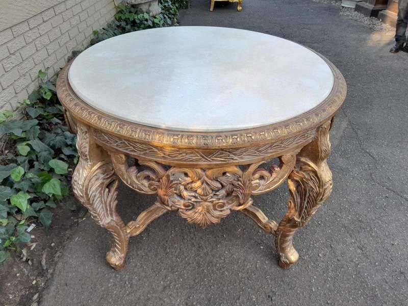 A 20th Century French Style Carved and Painted Coffee Table with Marble Top