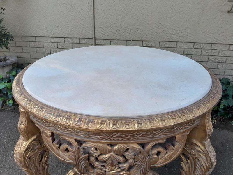 A 20th Century French Style Carved and Painted Coffee Table with Marble Top