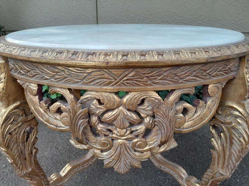 A 20th Century French Style Carved and Painted Coffee Table with Marble Top