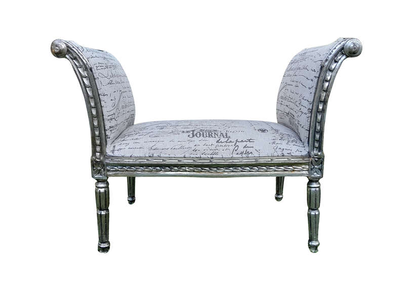 A French Style Window Bench / Seat In Silver Gilt And Upholstered In Ticking / Pinstripe Fabric