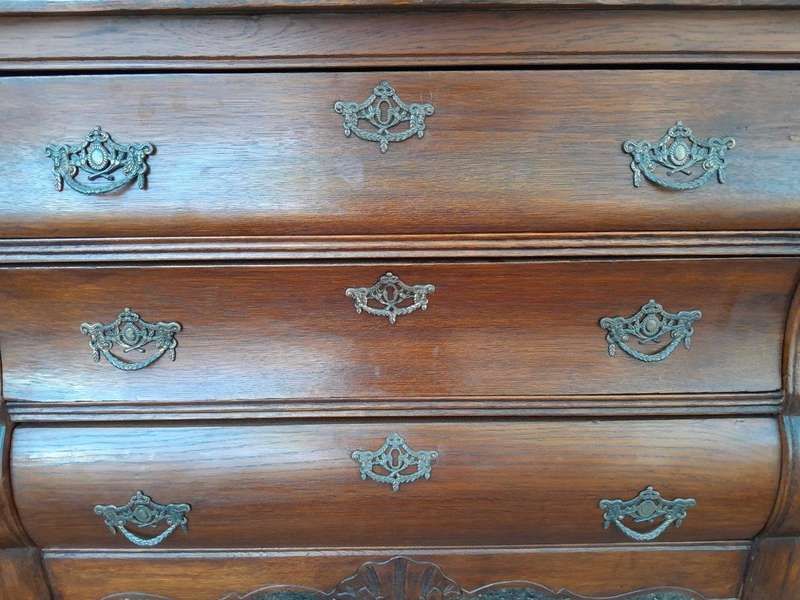 A 19th Century French Provincial Louis XVI-style Oakwood Bombe Chest of Drawers with Galala Cream...
