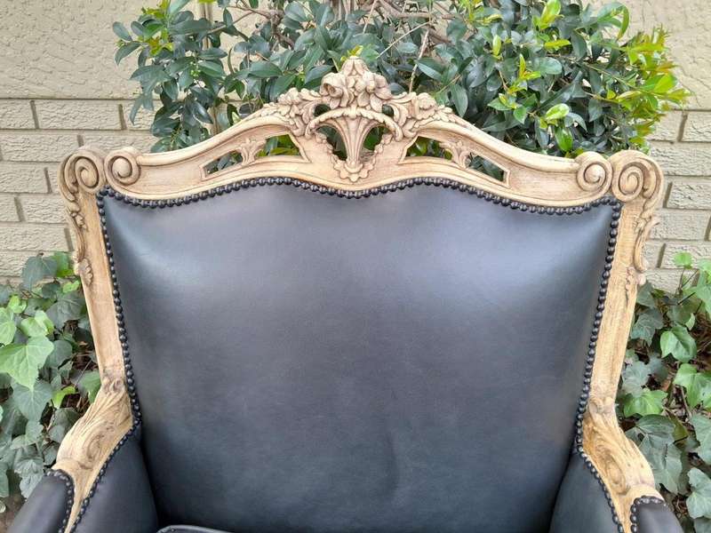 A 20TH Century Pair of French Louis XVI-style Walnut Fauteuils / Armchairs Upholstered in Leather...