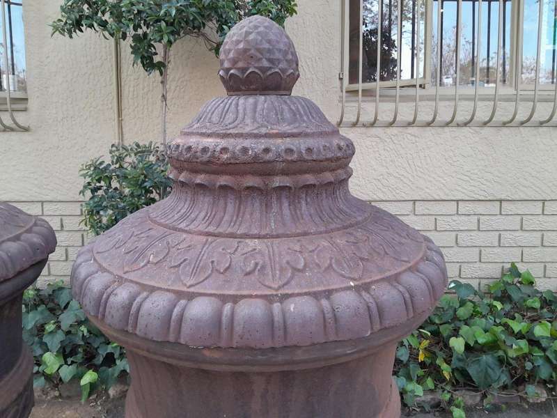 A Rare and Massive Extremely Heavy Pair of Cast Iron Urns with Tops