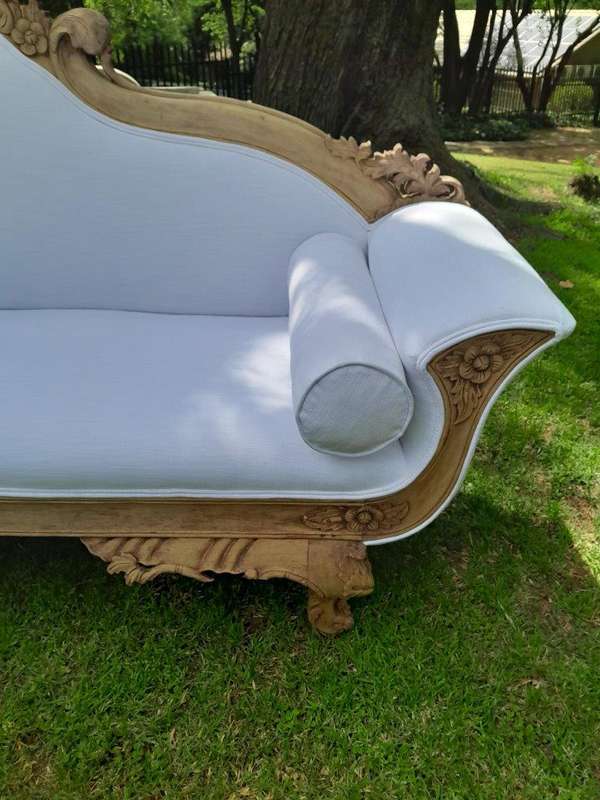 A 20th Century Ornately  Carved Eagle Settee In A Bleached Contemporary Finish Upholstered In A ...