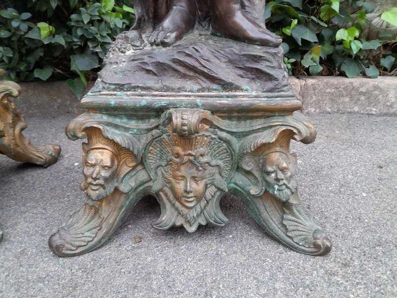 A Rare Pair Of 19th Century Patinated Bronzes Putt/Figural Statues With Urns ND