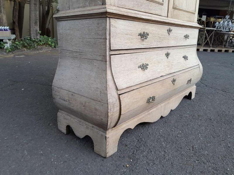An 18th Century Dutch Oak Armoire Bombe in a Contemporary Bleached Finish